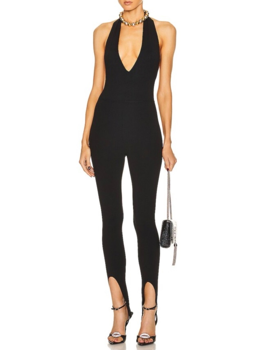 Saint Laurent Black Halter Deep-V Jumpsuit